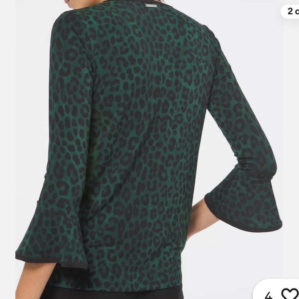 NWT Michael Michael Kors Top Shirt Moss Green Cheetah Print Bell Sleeves Sz XS - Picture 3 of 16